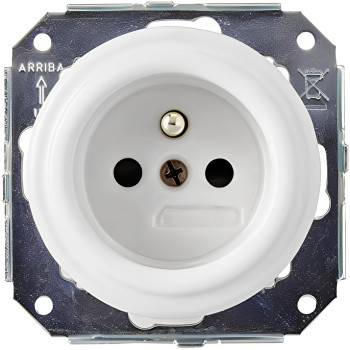 BASE DE ENCHUFE FONTINI CON TOMA TIERRA. COLONIAL-PORCELANA BLANCA PARA INSTALAR EN FRANCIA