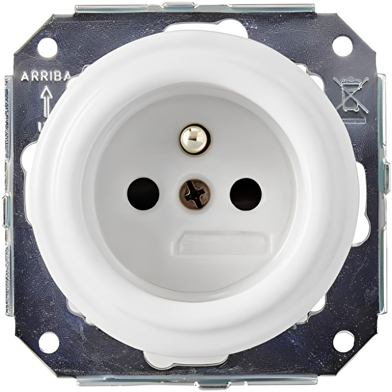 BASE DE ENCHUFE FONTINI CON TOMA TIERRA. COLONIAL-PORCELANA BLANCA PARA INSTALAR EN FRANCIA