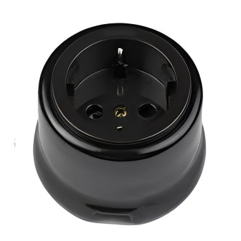 BASE DE ENCHUFE SCHUKO DE PORCELANA CON INTERIOR PLASTICO NEGRO