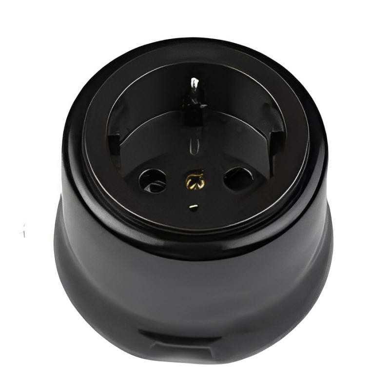 BASE DE ENCHUFE SCHUKO DE PORCELANA CON INTERIOR PLASTICO NEGRO