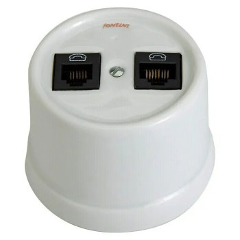 TOMA DOBLE TELEFONO, PORCELANA BLANCA, Fontini Garby