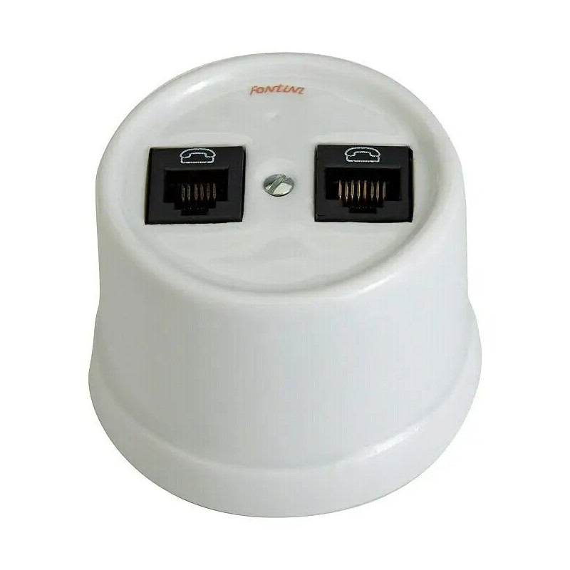 TOMA DOBLE TELEFONO, PORCELANA BLANCA, Fontini Garby