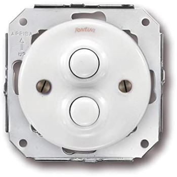 PULSADOR DOBLE 10A - 250V PORCELANA BLANCA. FONTINI COLONIAL