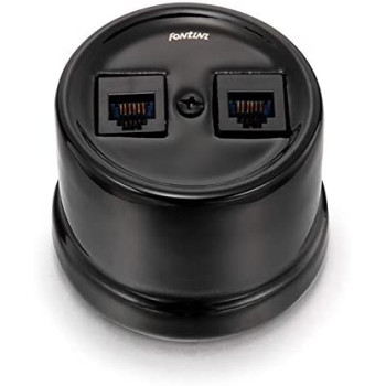 TOMA DOBLE RJ45 DE PORCELANA NEGRA, GARBY