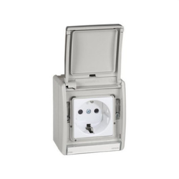 Enchufe SIMON AQUA bipolar TT schuko embornado rÃ¡pido gris  4490432-035 SIM4490432-035