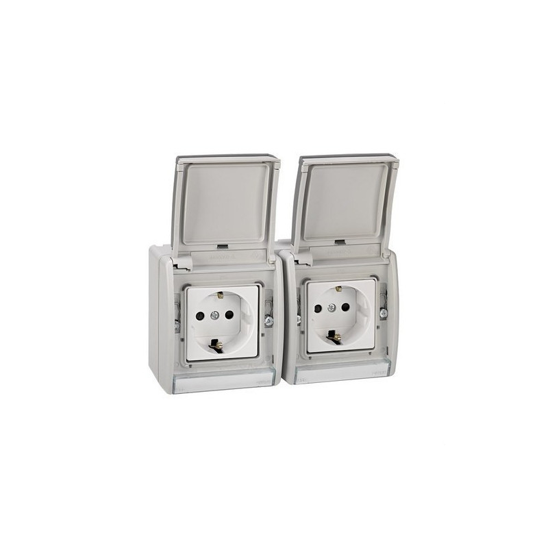 Base enchufe SIMON AQUA doble bipolar con TT lateral 10/16A 250V embornamiento gris SIM4490433-035