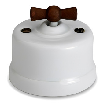 INTERRUPTOR BIPOLAR DE PORCELANA BLANCA, MANETA MADERA ENVEJECIDA FONTINI GARBY