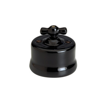 DOBLE PULSADOR ROTATIVO DE PORCELANA NEGRA MANECILLA NEGRA