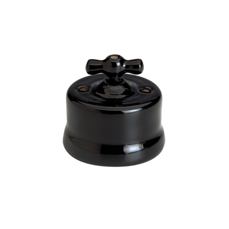 DOBLE PULSADOR ROTATIVO DE PORCELANA NEGRA MANECILLA NEGRA