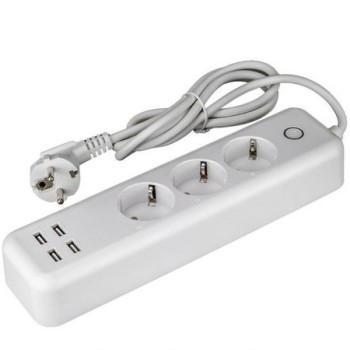 Regleta múltiple 3 tomas Schuko y 4 tomas USB CONALUX