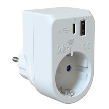 Adaptador 2P+T, 16A 250V~. +USB A+USBC 3A 5Vdc. 860USBAC