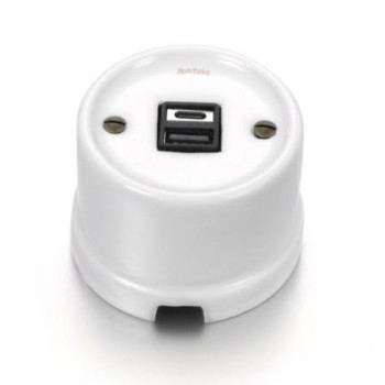 Cargador doble USB A+C porcelana blanca Fontini