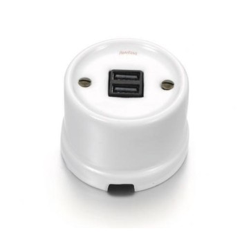 Cargador USB doble 2,6A porcelana blanca Fontini