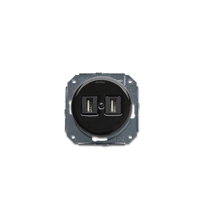 Toma doble USB AD H-H porcelana negro Fontini Garby Colonial