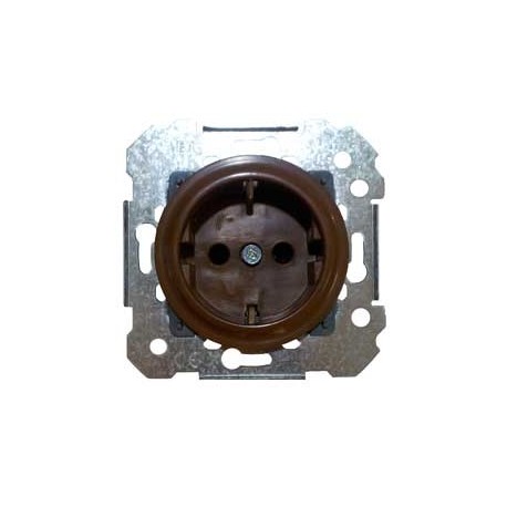 BASE ENCHUFE SCHUKO CON TT LATERAL MARRON. EDE REAL