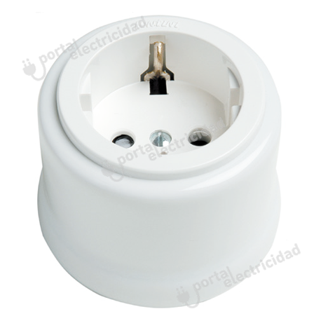 BASE DE ENCHUFE SCHUKO DE PORCELANA CON INTERIOR PLASTICO
