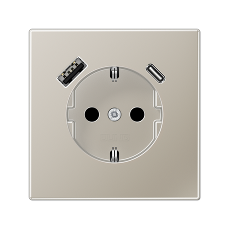 Enchufe SCHUKO® + TAPA c/ USB-AC LS acero  JUNG JUNES1520-15CA-L