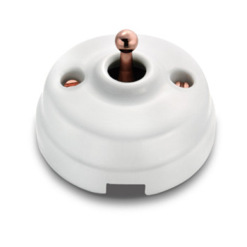 Conmutador manecilla cobre brillo porcelana blanca 60308422. FONTINI
