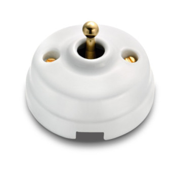 CONMUTADOR PORCELANA/DORADO CON PASO DE CABLE