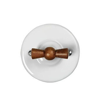 DOBLE CONMUTADOR DE PORCELANA, LAZO MADERA ENVEJECIDO