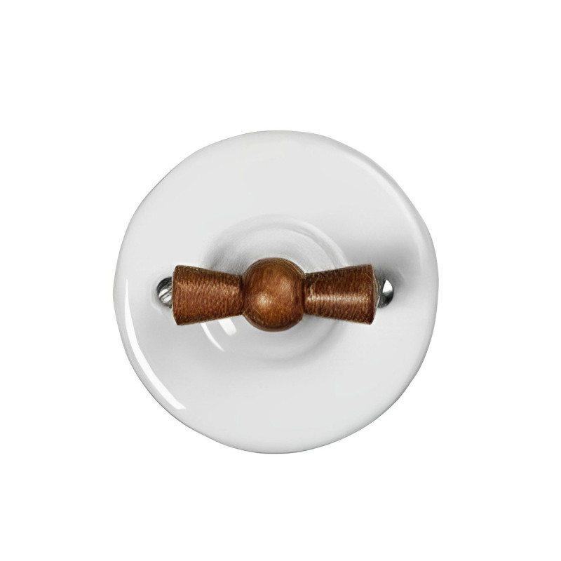 DOBLE CONMUTADOR DE PORCELANA, LAZO MADERA ENVEJECIDO