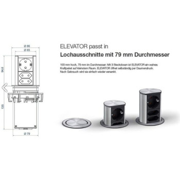 Torreta empotrar mesa 2xSCHUKO cable PVC BACH928002